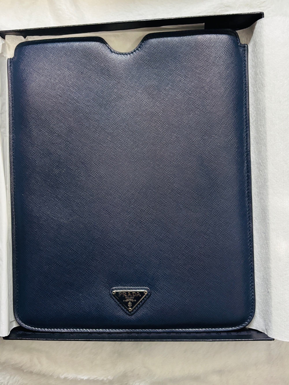 Prada Men’s Navy Saffiano Leather Document Sleeve IPad Portfolio Sleeve with box